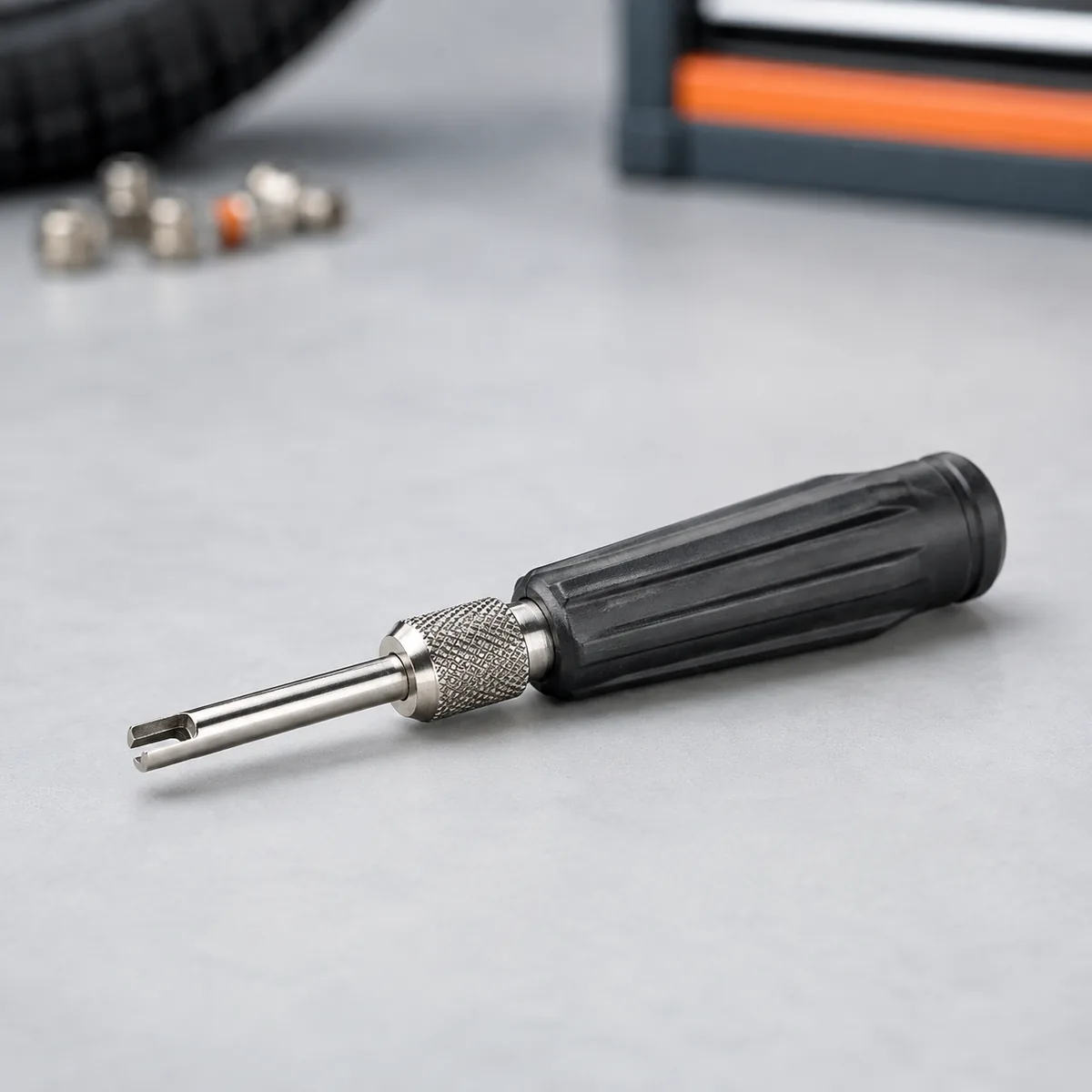 Valve core removal screwdriver with knurled grip