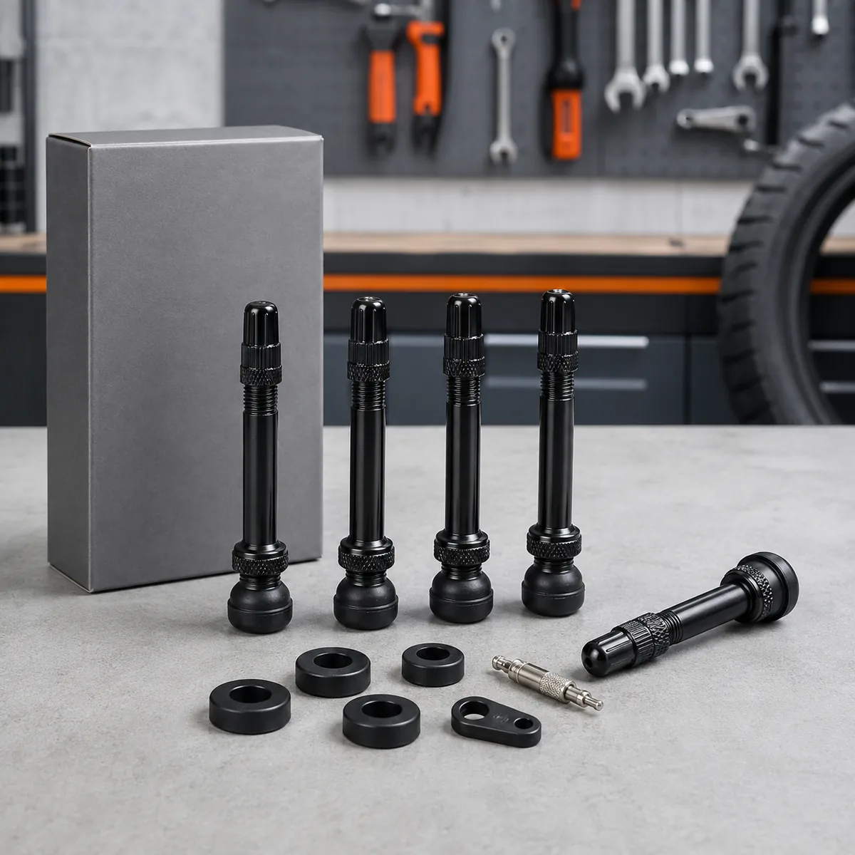 Tubeless tyre valves and service parts