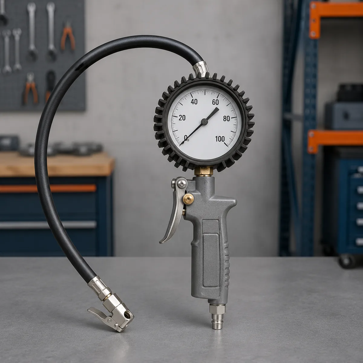 63 mm tyre inflation gauge with flexible hose