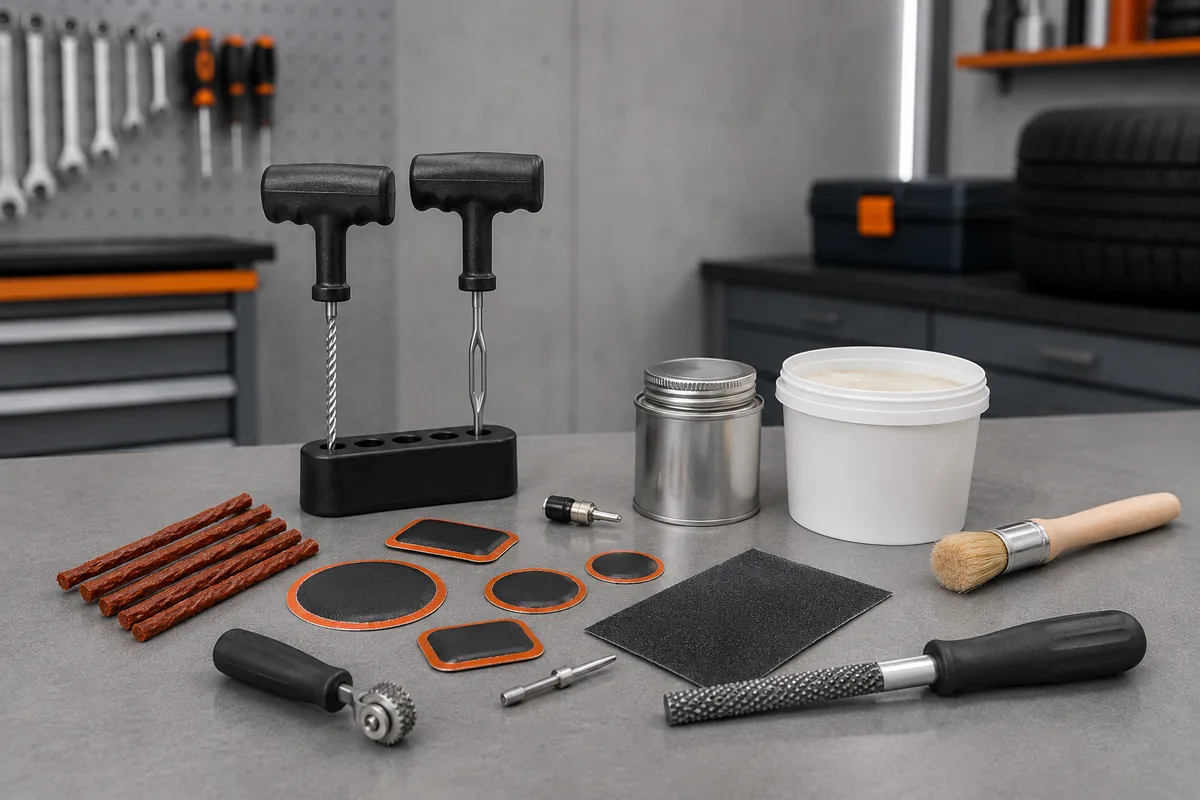 Tyre repair tools, patches and rasp