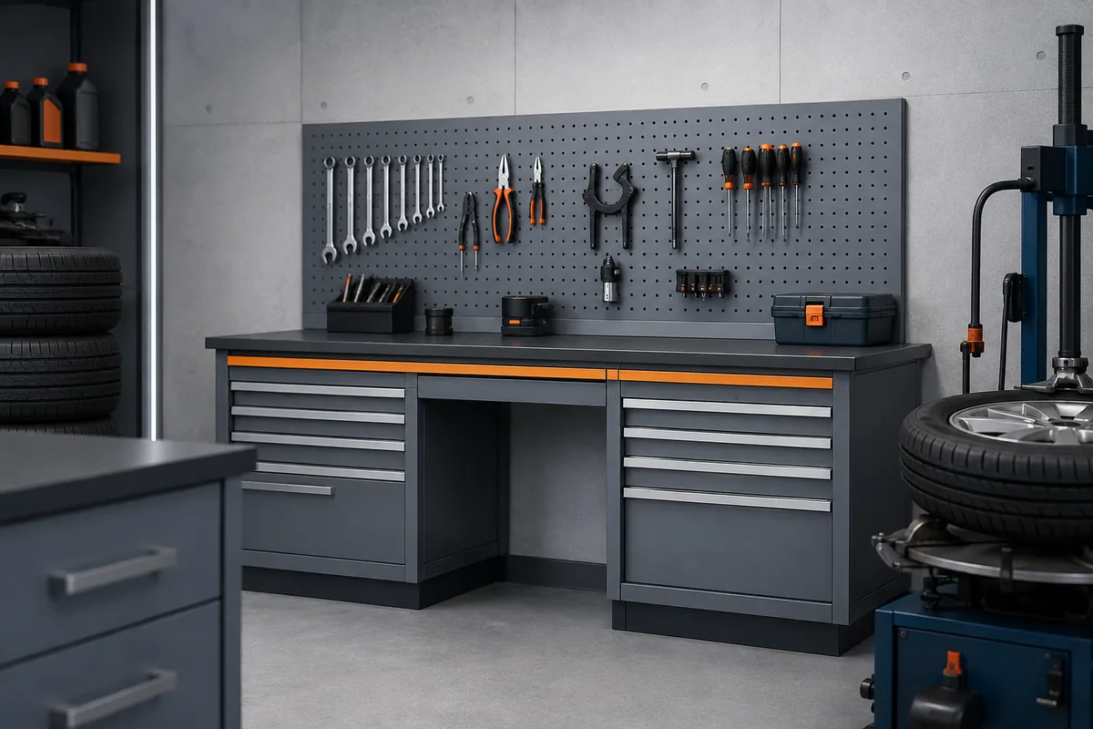 Organised tyre service workbench